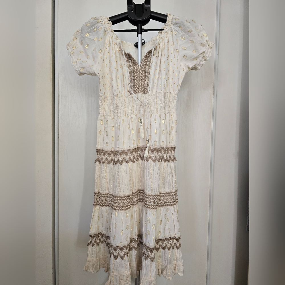 Elegant White and Gold Women's Dress